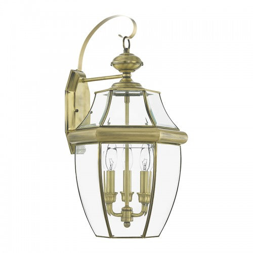 3 Light Antique Brass Outdoor Wall Lantern Exterior Livex