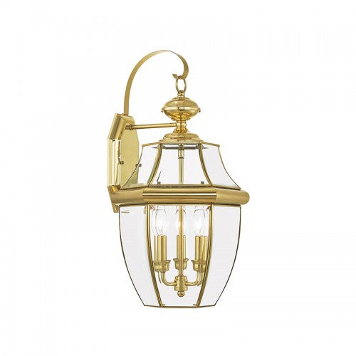 3 Light Polished Brass Outdoor Wall Lantern Exterior Livex