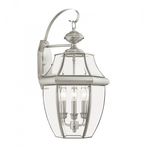 3 Light Brushed Nickel Outdoor Wall Lantern Exterior Livex