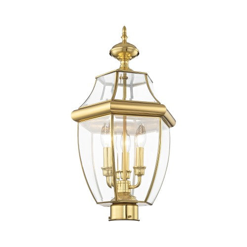 3 Light Polished Brass Outdoor Post Top Lantern Post Livex