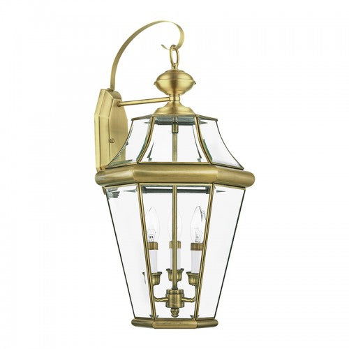 3 Light Antique Brass Outdoor Wall Lantern Exterior Livex