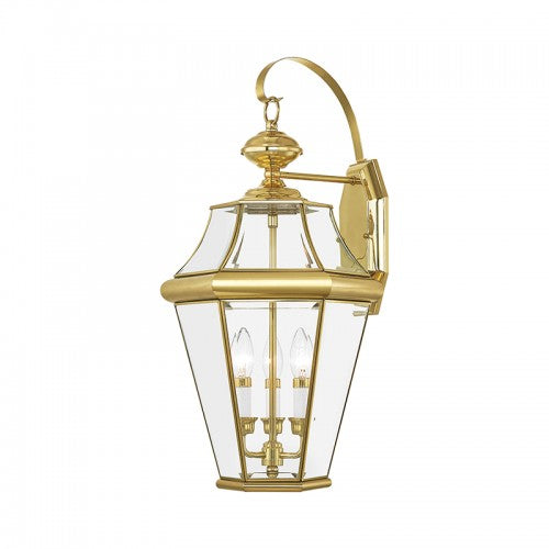 3 Light Polished Brass Outdoor Wall Lantern Exterior Livex