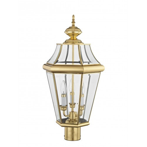 3 Light Polished Brass Outdoor Post Top Lantern Post Livex