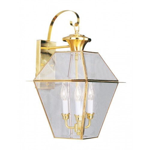 3 Light Polished Brass Outdoor Wall Lantern Exterior Livex