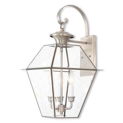 3 Light Brushed Nickel Outdoor Wall Lantern Exterior Livex