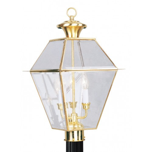 3 Light Polished Brass Outdoor Post Top Lantern Post Livex