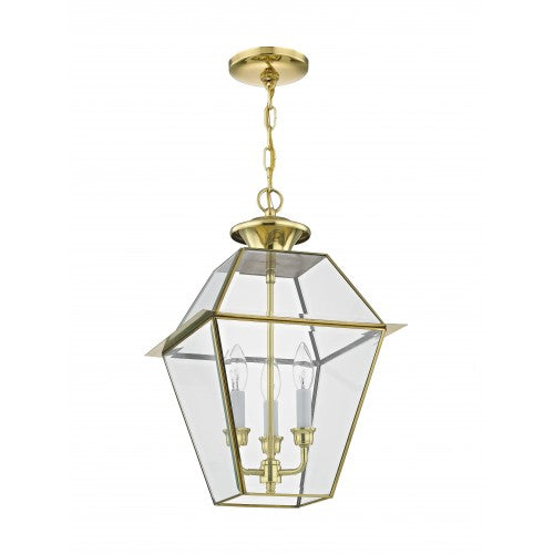 3 Light Polished Brass Outdoor Lantern Exterior Livex