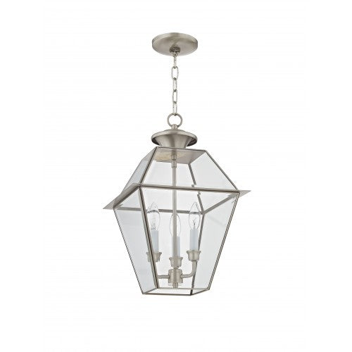 3 Light Brushed Nickel Outdoor Lantern Exterior Livex