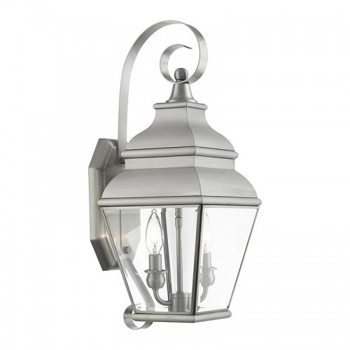 2 Light Brushed Nickel Outdoor Wall Lantern Exterior Livex