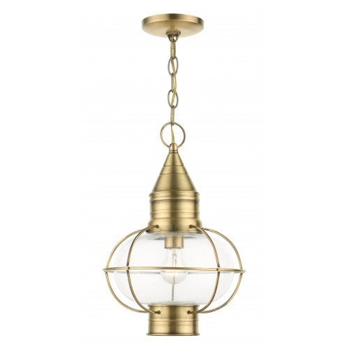 1 Light Antique Brass Outdoor Pendant Lantern Exterior Livex