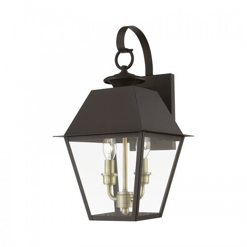 2 Light Bronze with Antique Brass Finish Cluster Outdoor Medium Wall Lantern Exterior Livex