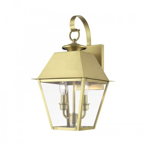 2 Light Natural Brass Outdoor Medium Wall Lantern Exterior Livex