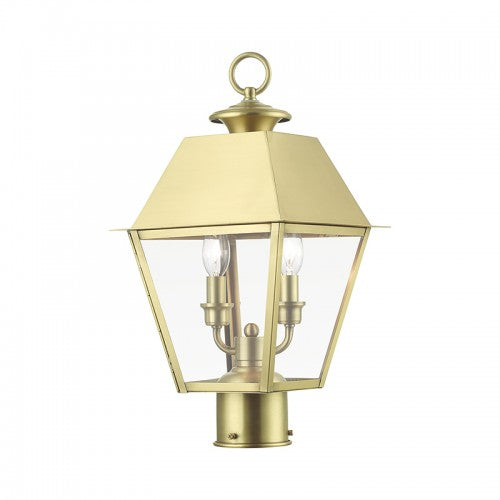 2 Light Natural Brass Outdoor Medium Post Top Lantern Post Livex