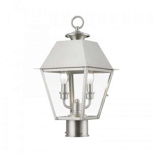 2 Light Brushed Nickel Outdoor Medium Post Top Lantern