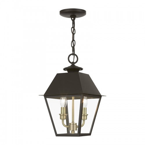 2 Light Bronze with Antique Brass Finish Cluster Outdoor Medium Pendant Lantern Exterior Livex