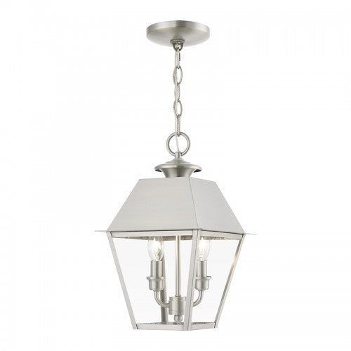 2 Light Brushed Nickel Outdoor Medium Pendant Lantern