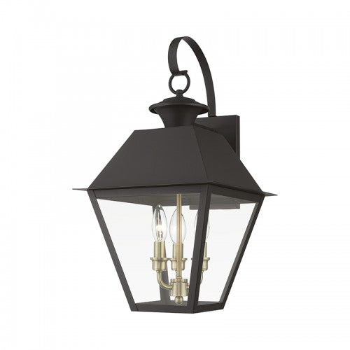 3 Light Bronze with Antique Brass Finish Cluster Outdoor Large Wall Lantern Exterior Livex