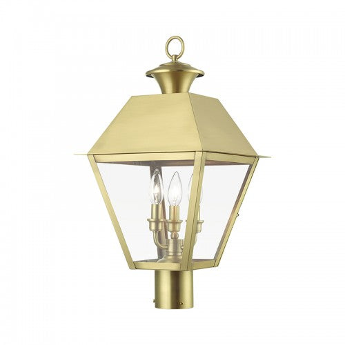 3 Light Natural Brass Outdoor Large Post Top Lantern Post Livex