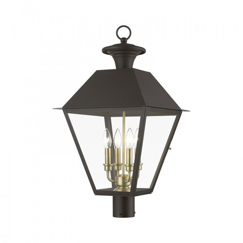 4 Light Bronze with Antique Brass Finish Cluster Outdoor Extra Large Post Top Lantern Post Livex