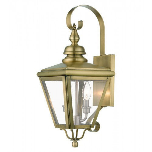 2 Light Antique Brass Outdoor Medium Wall Lantern with Brushed Nickel Finish Cluster Exterior Livex