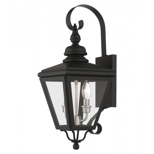 2 Light Black Outdoor Medium Wall Lantern with Brushed Nickel Finish Cluster Exterior Livex