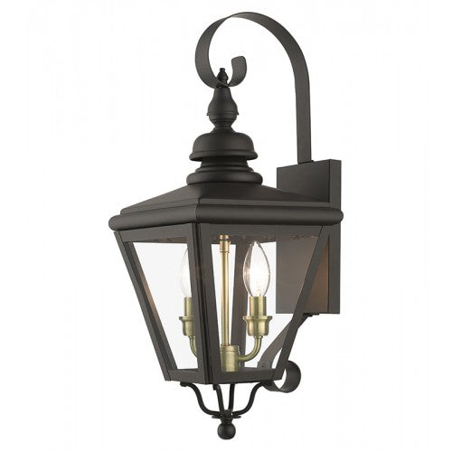 2 Light Bronze Outdoor Medium Wall Lantern with Antique Brass Finish Cluster Exterior Livex