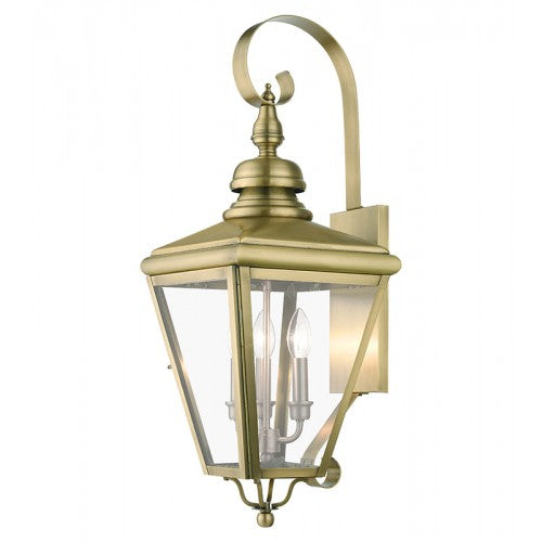 3 Light Antique Brass Outdoor Large Wall Lantern with Brushed Nickel Finish Cluster Exterior Livex