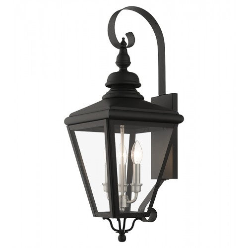 3 Light Black Outdoor Large Wall Lantern with Brushed Nickel Finish Cluster Exterior Livex