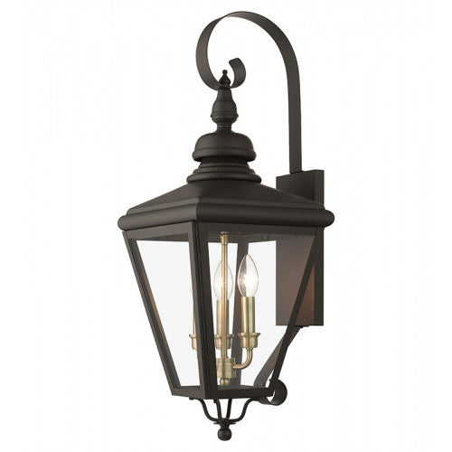 3 Light Bronze Outdoor Large Wall Lantern with Antique Brass Finish Cluster Exterior Livex