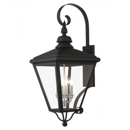 4 Light Black Outdoor Extra Large Wall Lantern with Brushed Nickel Finish Cluster Exterior Livex