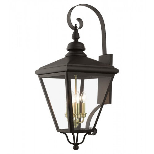 4 Light Bronze Outdoor Extra Large Wall Lantern with Antique Brass Finish Cluster Exterior Livex