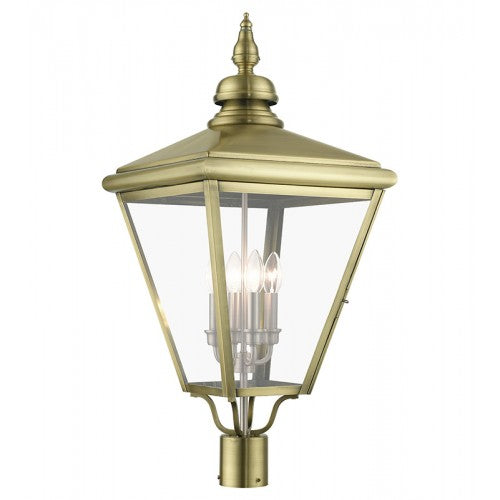 4 Light Antique Brass Outdoor Extra Large Post Top Lantern with Brushed Nickel Finish Cluster Post Livex