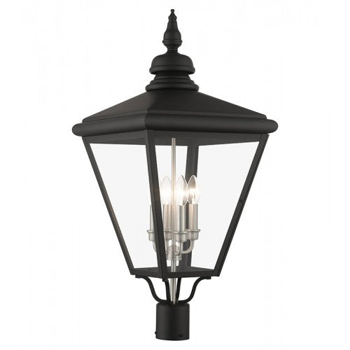 4 Light Black Outdoor Extra Large Post Top Lantern with Brushed Nickel Finish Cluster Post Livex