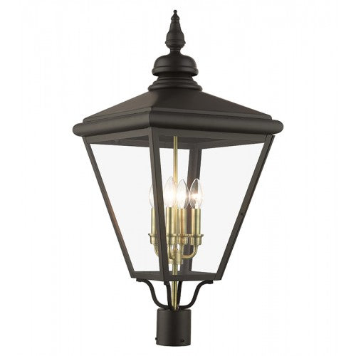 4 Light Bronze Outdoor Extra Large Post Top Lantern with Antique Brass Finish Cluster Post Livex