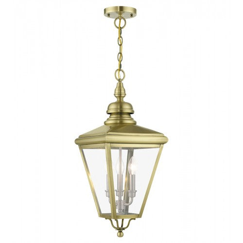 3 Light Antique Brass Outdoor Large Pendant Lantern with Brushed Nickel Finish Cluster Exterior Livex