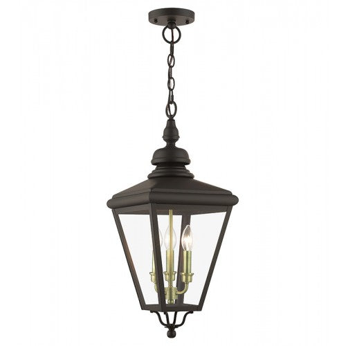3 Light Bronze Outdoor Large Pendant Lantern with Antique Brass Finish Cluster Exterior Livex