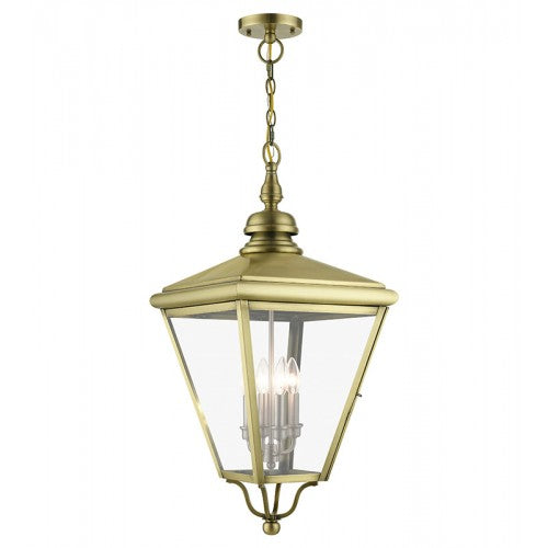 4 Light Antique Brass Outdoor Extra Large Pendant Lantern with Brushed Nickel Finish Cluster Exterior Livex