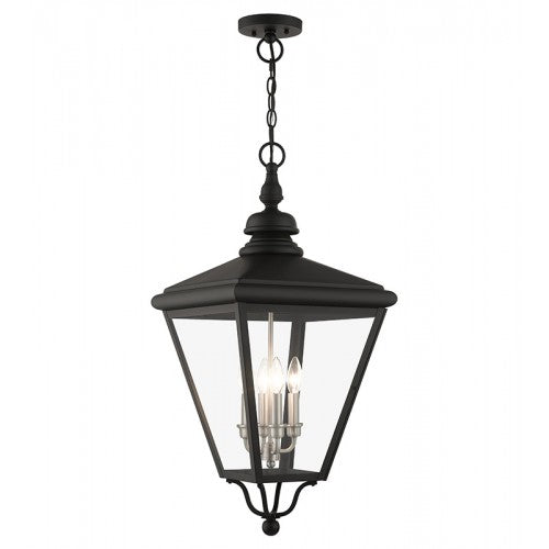 4 Light Black Outdoor Extra Large Pendant Lantern with Brushed Nickel Finish Cluster Exterior Livex