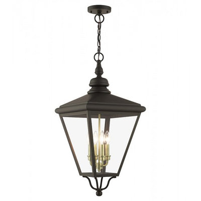 4 Light Bronze Outdoor Extra Large Pendant Lantern with Antique Brass Finish Cluster Exterior Livex