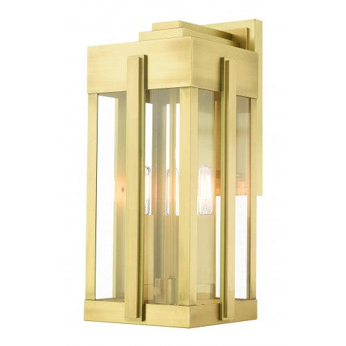 3 Light Natural Brass Outdoor Wall Lantern Exterior Livex
