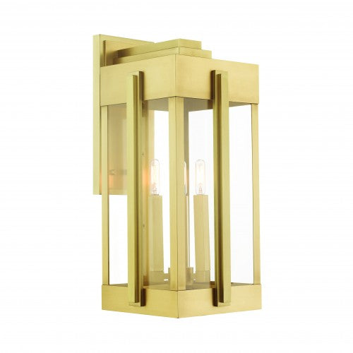 3 Light Natural Brass Outdoor Wall Lantern Exterior Livex