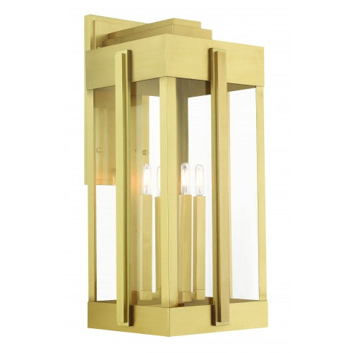 4 Light Natural Brass Outdoor Wall Lantern Exterior Livex
