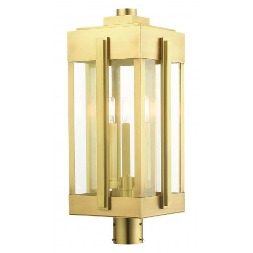 3 Light Natural Brass Outdoor Post Top Lantern Exterior Livex