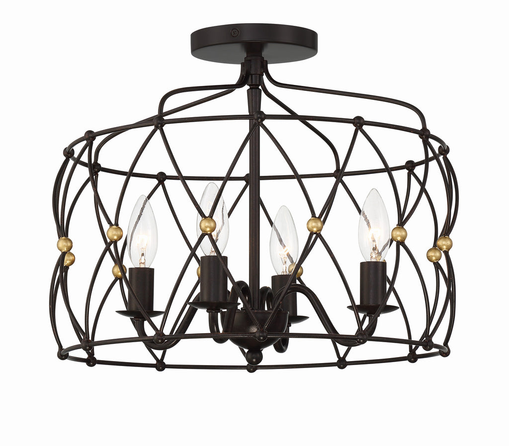 Zucca 4 Light English Bronze + Antique Gold Semi Flush Mount Semi Flush Crystorama