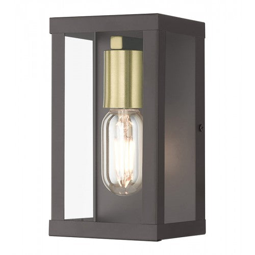 1 Light Bronze Outdoor ADA Small Wall Lantern with Antique Gold Finish Accents Exterior Livex