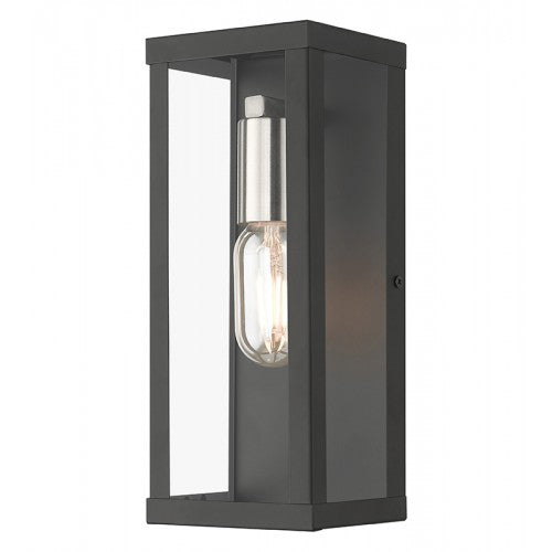 1 Light Black Outdoor ADA Medium Wall Lantern with Brushed Nickel Finish Accents Exterior Livex
