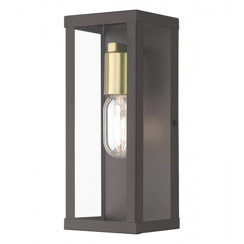1 Light Bronze Outdoor ADA Medium Wall Lantern with Antique Gold Finish Accents Exterior Livex
