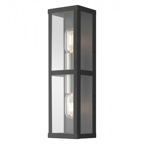 1 Light Black Outdoor ADA Wall Lantern with Brushed Nickel Finish Accents Exterior Livex