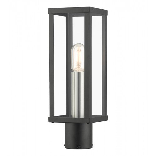 1 Light Black Outdoor Post Top Lantern with Brushed Nickel Finish Accents Post Livex