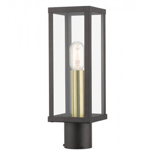 1 Light Bronze Outdoor Post Top Lantern with Antique Gold Finish Accents Post Livex